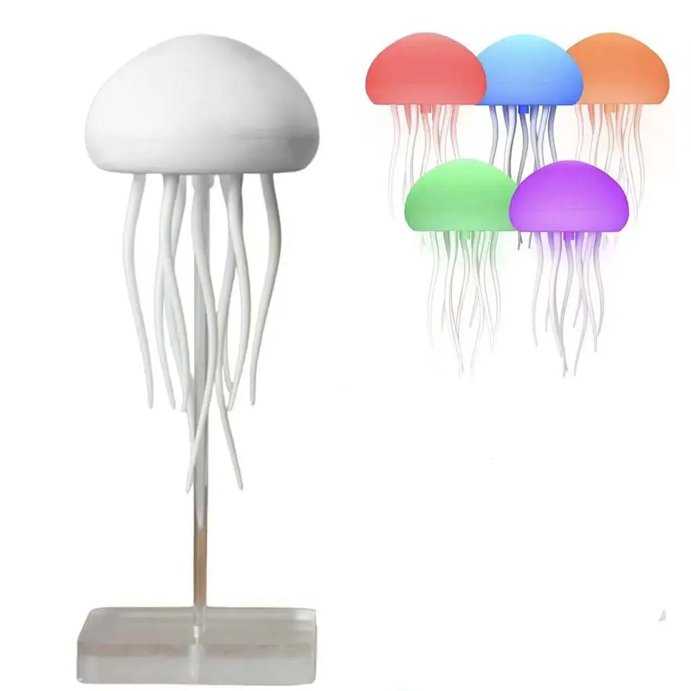 Modern Jellyfish Mushroom Shape LED Table Lamp - Cordless USB Rechargeable, Adjustable Brightness LED Multicolor Lights, Full-Color Gradient Plastic Body with Base, Hanging Mood Light for Room Decor