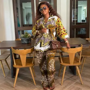Ava Ankara two piece set Casual Long Sleeve Top with Colorful Print and Matching Pants for All Seasons