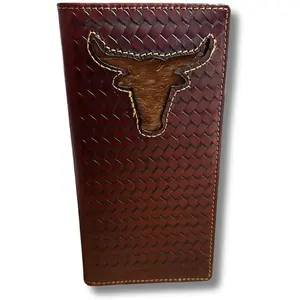 Longhorn Long Wallet Brown Basketweave W/ Cow Hair