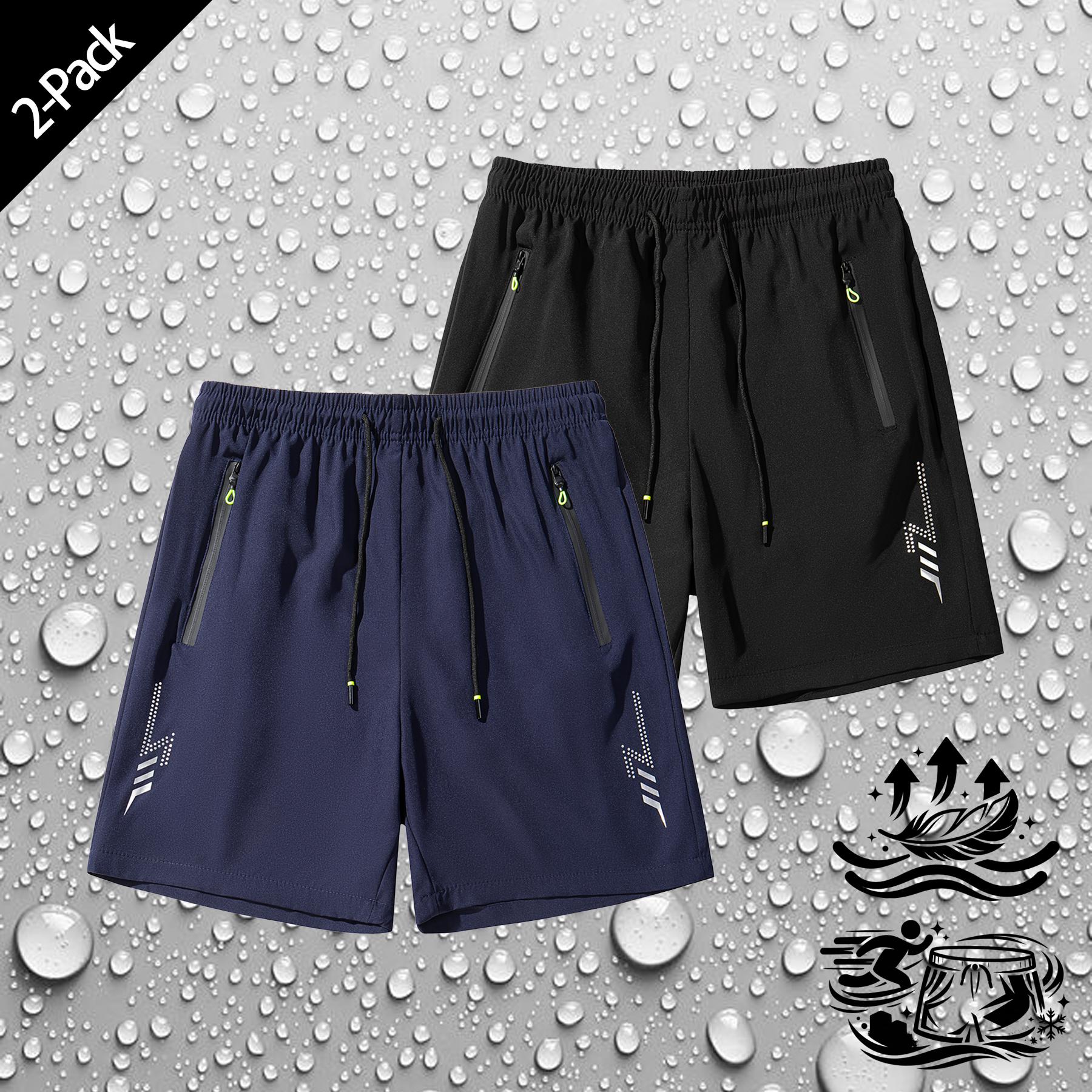 Men's 2 Pack Athletic Running Shorts Quick Dry Moisture Wicking Lightweight Breathable Workout Gym Shorts with Zipper Pockets Stretchy Waist for Jogging Hiking Outdoor Sports Training Casual Daily Wear Active Performance Shorts