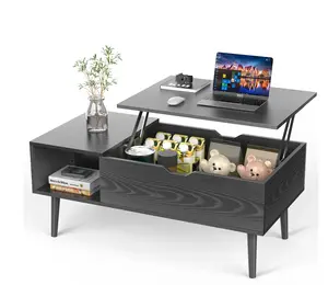 39.4"Lx19.6"Wx17.4"H Wood Lift Top Coffee Table with Hidden Compartment and Adjustable Storage Shelf