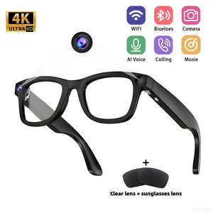 Smart Camera Glasses 4K HD 8MP Ultra-Wide Angle AI Voice Translation Blue Light Protection Polarized Lenses Bluetooth Wearable with Dual Microphones Wi-Fi 6 Clear & Sunglasses Lens