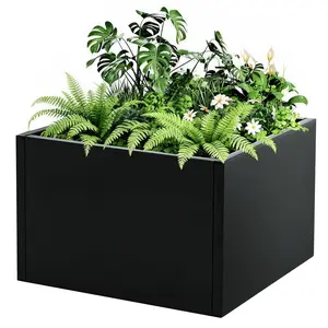 Garvee Square Metal Planter Box with Drainage Holes, 18"x18"x12" Heavy Duty Black Steel Outdoor Planter & Raised Garden Bed, Snap-On Assembly for Patio, Balcony, Garden