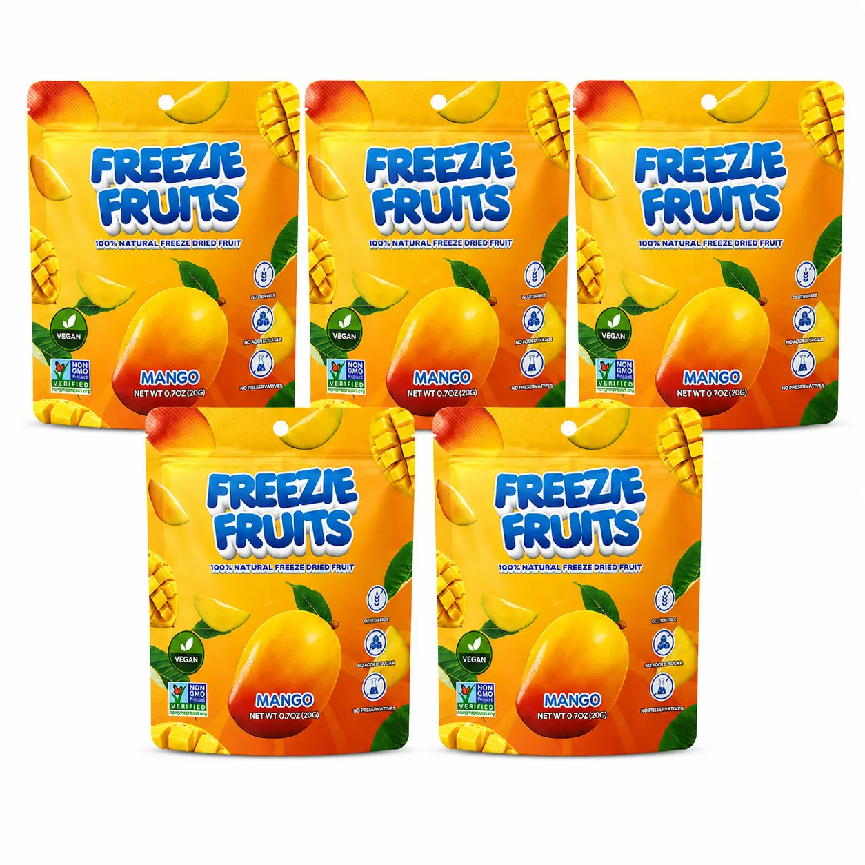 5 for 5 Bundle - Freezie Fruits Mango 100% Real Fruit No Added Sugar Vegan Gluten-Free Non-GMO Kosher No Preservatives