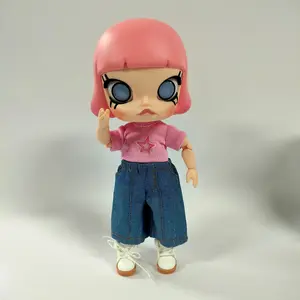 One-eighth movable Barbie doll outfit: pink short-sleeve top and jeans