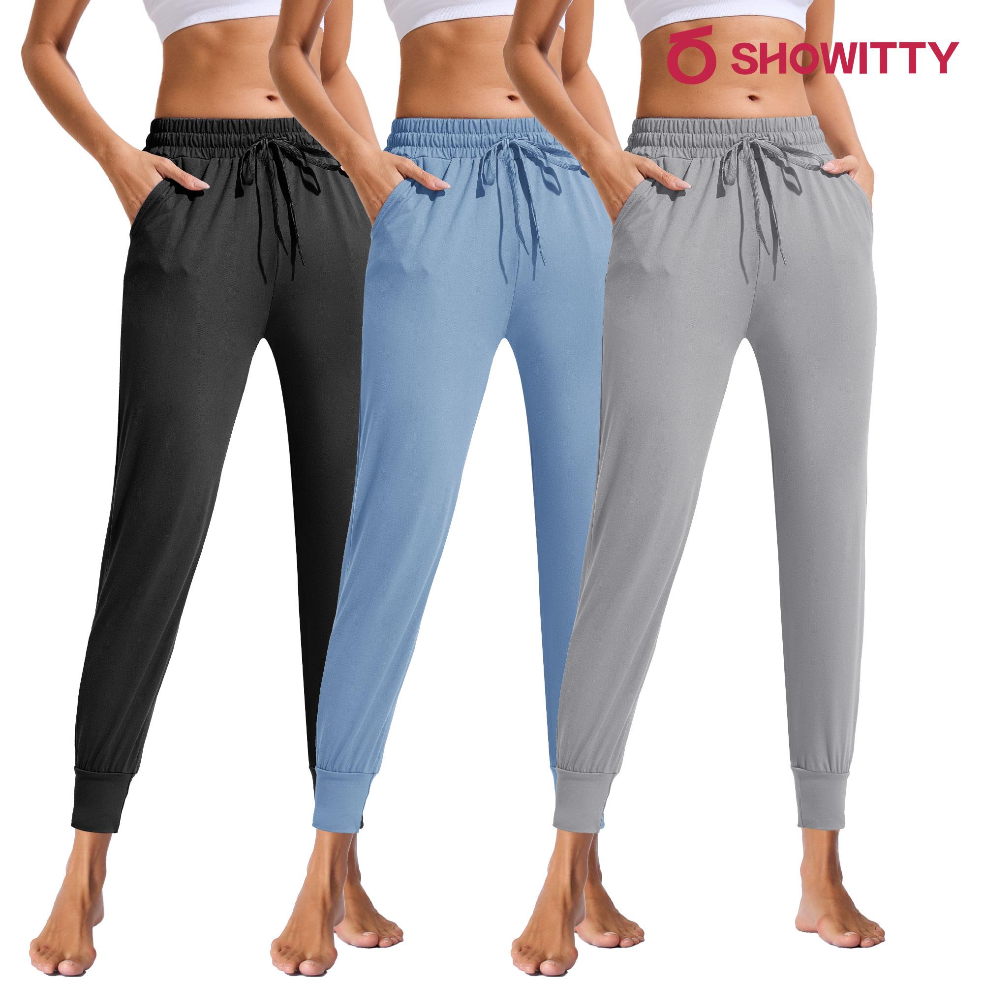 SHOWITTY Women's High Waisted 3 Pack Joggers – Lightweight Sweatpants with Pockets, Comfy Yoga Pants for Workout, Travel & Lounge