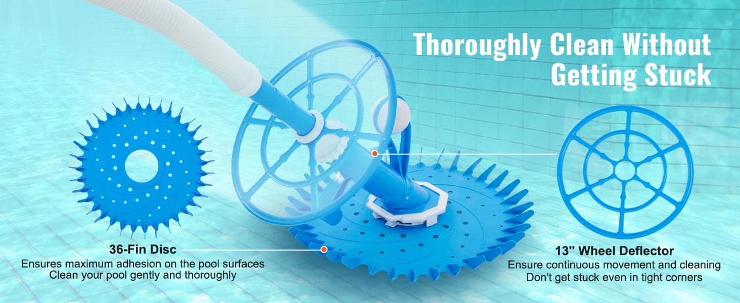 TikTokShopBlackFridayVEVOR Automatic Suction Pool Cleaner, Low Noise Pool Vacuum Cleaner with Extra Diaphragm, 10 x 32 in Hoses & 36-Fin Disc, Side Climbing Pool Cleaners for Above-Ground & In-ground Swimming Pool