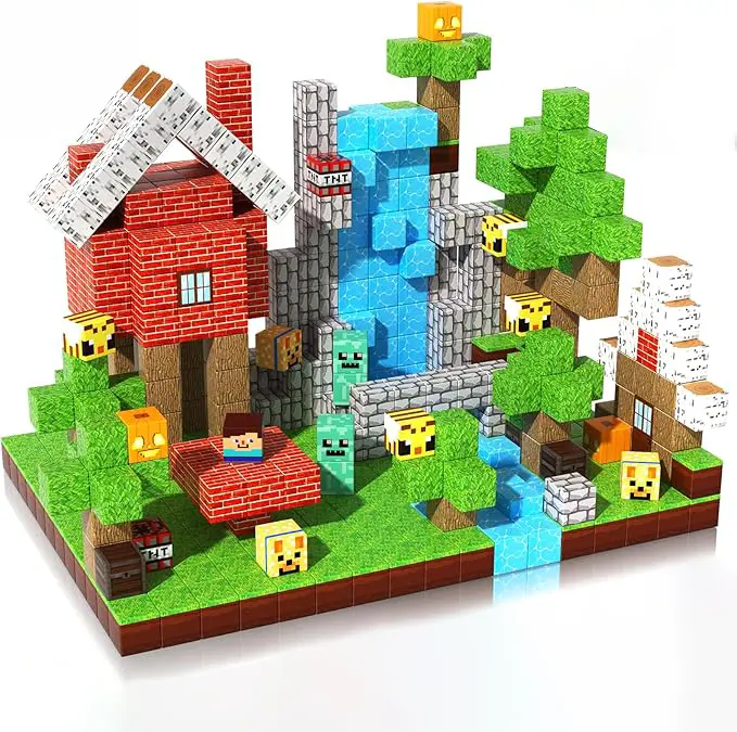 100PCS Magnetic Building Block Set - ABS Plastic Open-Ended STEM Montessori Colorful Magnetic Sensory Toy, Stacking Tiles with Stone Bricks for Craft Creation, Kids' Valentine's Day Gift, Magnetic Construction Buildings, Stacking Blocks Buildings summerwi