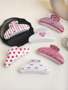 6pcs Simple Fresh Chessboard Dot Bow Stripe Print Hair Clips hairpins, Sweet Versatile Back Headband Fish Tail Clip Hair Accessories, Barrettes Hair Clips