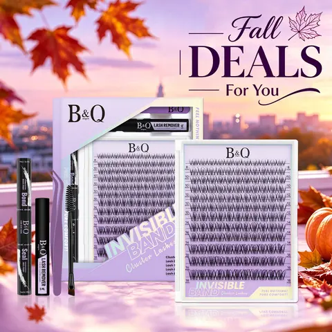 B&Q Breeze Cluster Cosmetic Eyelash Extensions Kit, Spider Style 0.03mm Synthetic Fibers, Invisible Thin Band, Lightweight, Voluminous, Waterproof, Beginner-Friendly False Lashes for Adults #TikTokShopFallDealsForYou