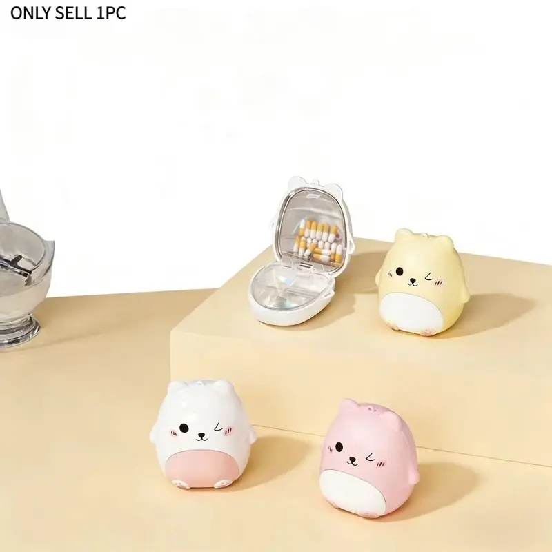 Cute Smiling Bear Medicine Box/jewelry Box, Medical Organizer, Vitamin Organizer, Supplement Organizer, Large Capacity, Sealed Compartments, Marked Divisions, Travel Portable, No Medicines Included