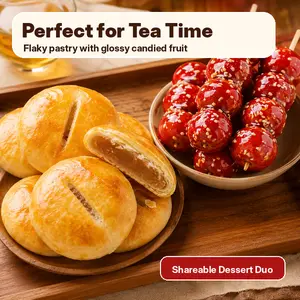 Wife Cakes & Candied Hawthorn Skewers Gift Set – Flaky Chinese Sweet Pastries with Wintermelon Filling + Tangy Sugar Coated Hawthorn Berries, Individually Wrapped Traditional Dessert Duo for Lunar New Year, Party, Afternoon Tea & On-the-Go
