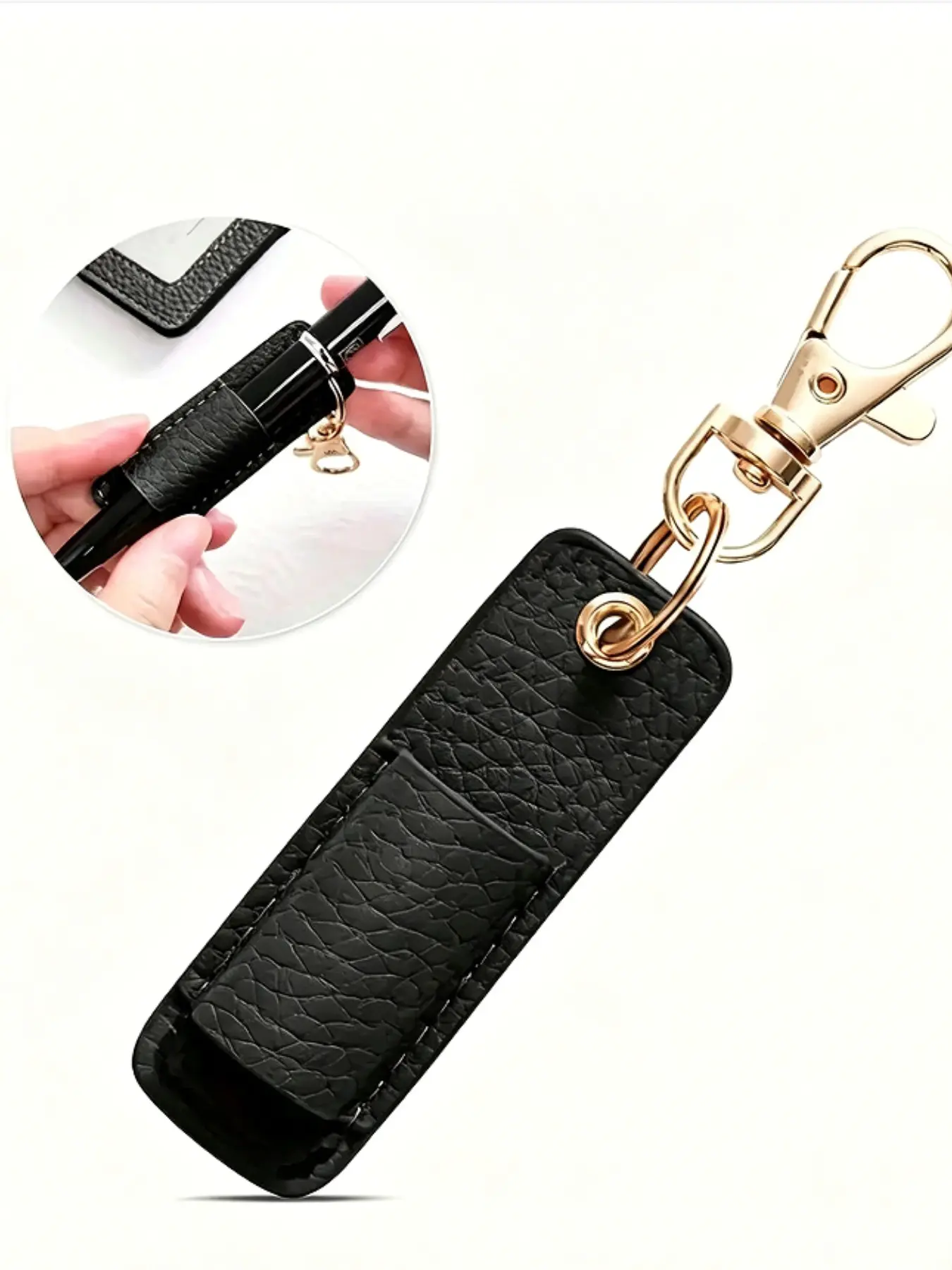 Portable Faux Leather Pen Holder Keychain, Multi-Purpose Neck Hanging Accessory, Durable Metal Buckle Design, Ideal for Office & Travel Use, Keychain For Bags