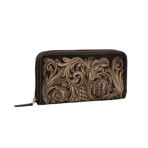 Prairie Vine Luxe Zip Wallet - Sustainable Leather with Beautiful Designs - 8x4.25 Inches