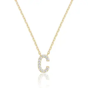 14K White Gold Plated Cubic Zirconia Initial Necklace |   Letter Dainty Necklaces for Women