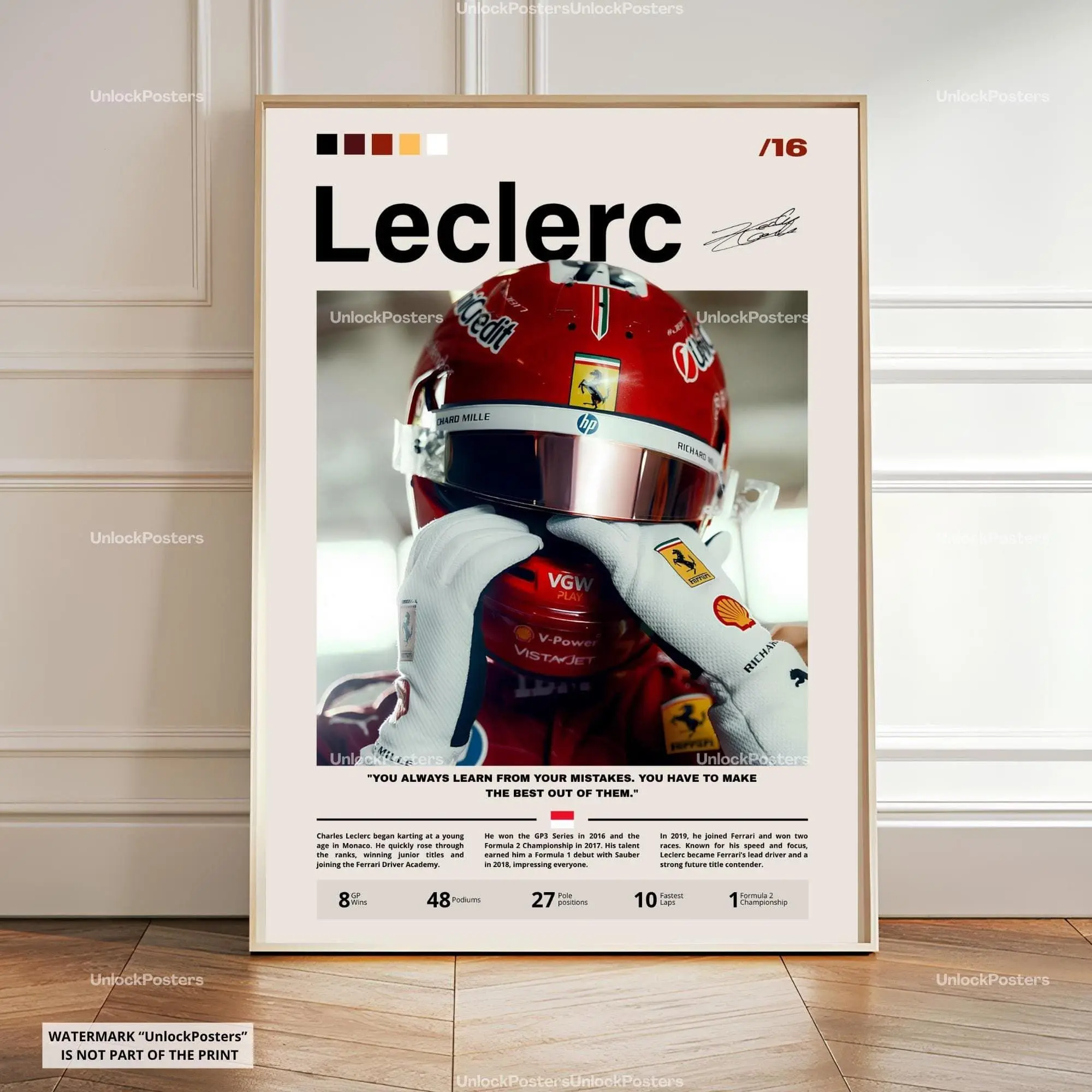 [Racing Decor - Sale Up To 40%] [Unframe] Charles Leclerc Ferrari Racing Poster, Ferrari Racing Star Wall Art, Professional Motorsport Illustration, Scuderia Racing Decor, Grand Prix Athlete Portrait