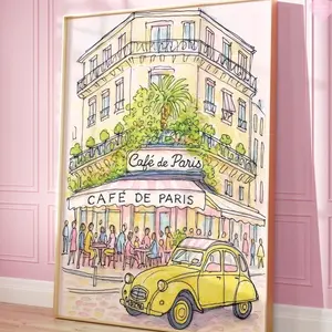 Preppy Paris Print , Paris Wall Art, Feminine , Cafe Poster, Aesthetic Poster, Pink Wall Art L