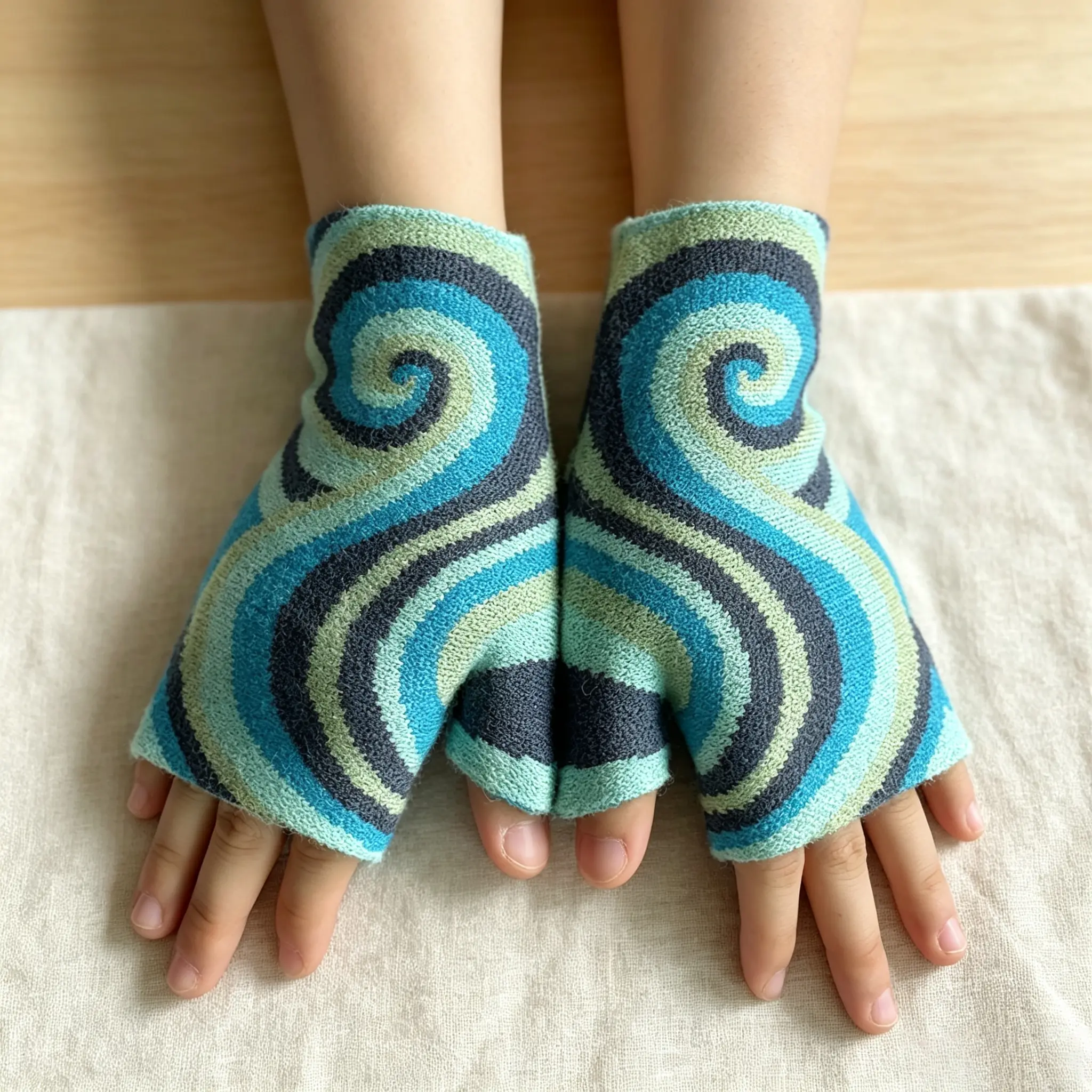 New Autumn/Winter Women's Warm Knitted Gloves, Spiral Jacquard Wool Half-Finger Gloves