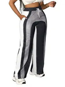 Women's Casual Pocket Sweatpants, Drawstring Design, Colorblock Fashion Comfortable Daily Wear, Perfect for Spring & Fall Seasons, High Waist Drawstring, Casual Street Sweatpants