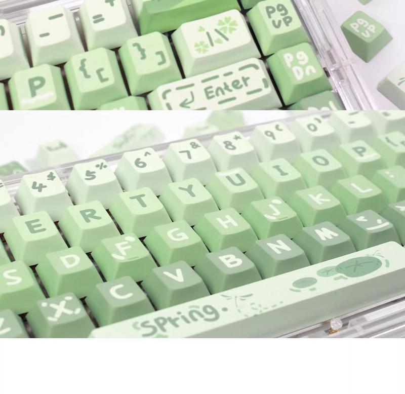Akko PBT Matcha Latte Pattern Keycap, 133 Keys Milk Green Theme Keyboard Covers , XDA-Like Height Mechanical Keyboard Case, Cute Kit Customized Keycap, Lovely Matcha Milk Green Keycap Set, Durable Keyboard Case for 6.26u Keyboard 61/87/96/98/104/108