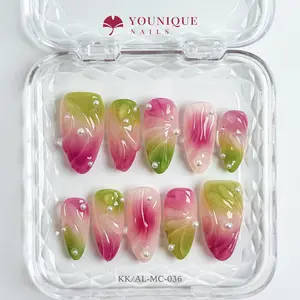 Younique Nails | 10PCS 100% Handmade Press-On Nails | Reusable Colorful Art acrylic stylish 3D Luxury Handcrafted Glossy