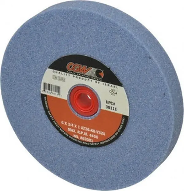 CGW Abrasives 36 Grit Aluminum Oxide Bench & Pedestal Grinding Wheel 6" Diam x 1" Hole x 3/4" Thick, 4456 Max RPM, K Hardness, Very Coarse Grade , Vitrified Bond 38111