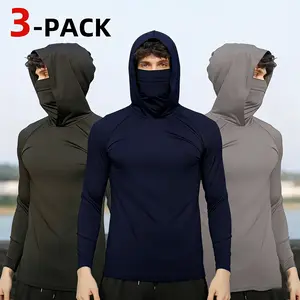 Yesuk 6-Piece Men's Casual Hoodie Pullovers Fishing Construction Shirts Hooded UPF 50 Long Sleeve with Gaiter Lightweight Breathable Moisture-Wicking Outdoor Wear