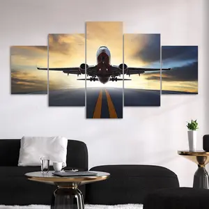 Airplane Pattern Canvas Unframed Painting, 5 Counts/set Modern Art Fashion Decoration, Wall Art Decor for Home Living Room Bedroom Office, Ornaments