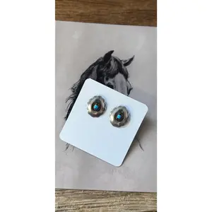 Concho Post Earrings with Turquoise - Sterling Silver