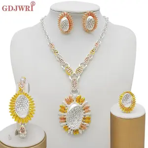 Dubai Latest Jewelry Set Nigerian African Crystal Necklace Earrings Bracelet Ring Sets Ethiopian Bridal Jewellery Party Gift
