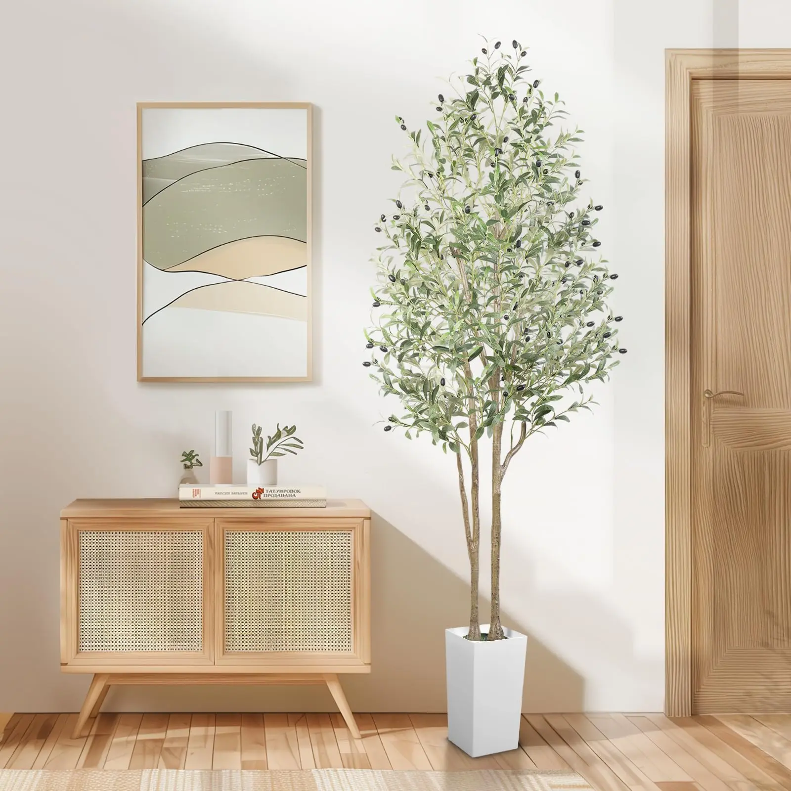 SHareconn 7FT Artificial Olive Tree - Faux Plants Indoor, Decorative Fake Tree with Natural Wood Trunk & Lifelike Fruits, Aesthetic Home Decor for Living Room, Kitchen, Ideal Gift for Home Supplies Enthusiasts