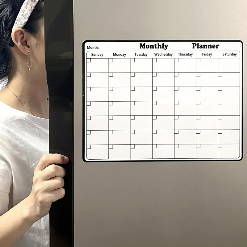 Dry Erase Fridge Calendar, Rectangular Whiteboard for Kitchen & Dining Room Decor, Easy-Post Monthly Planner for Refrigerator, Weekly Planner