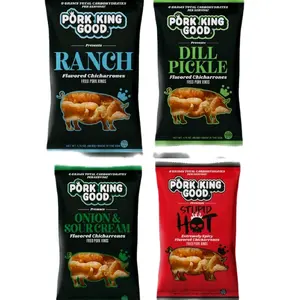 Pork King Good Ranch, Dill Pickle, Onion Sourcream, Stupid Hot Flavored Chicharrones Snacks 4 pack