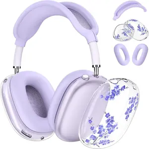 AirPods Max Earphone Silicone Cover, Transparent Flower Design, Soft Tpu Material, Compatible with Apple AirPods Max