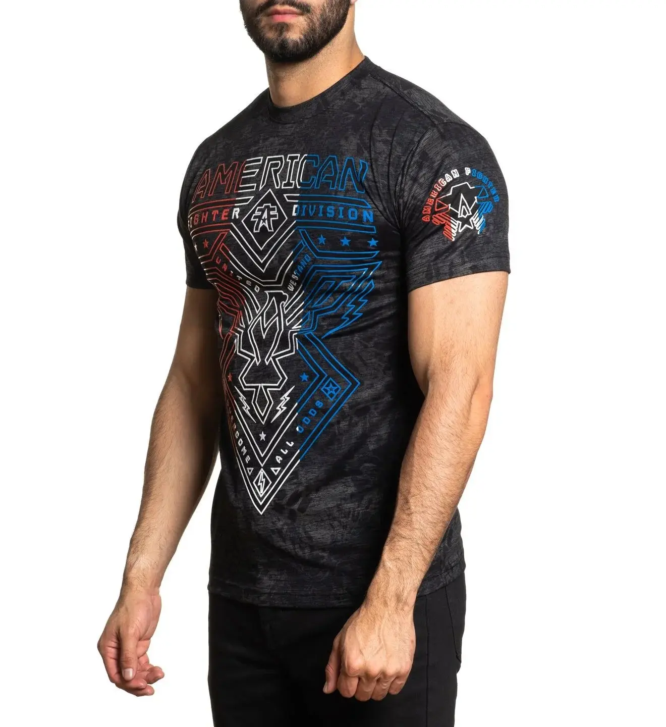AMERICAN FIGHTER Men's T-Shirt Men's Vintage Graphic T-Shirt, Retro Athletic Streetwear Tee, Green Blue Short Sleeve Casual Shirt, Americana Inspired Graphic Top, Unisex Style
