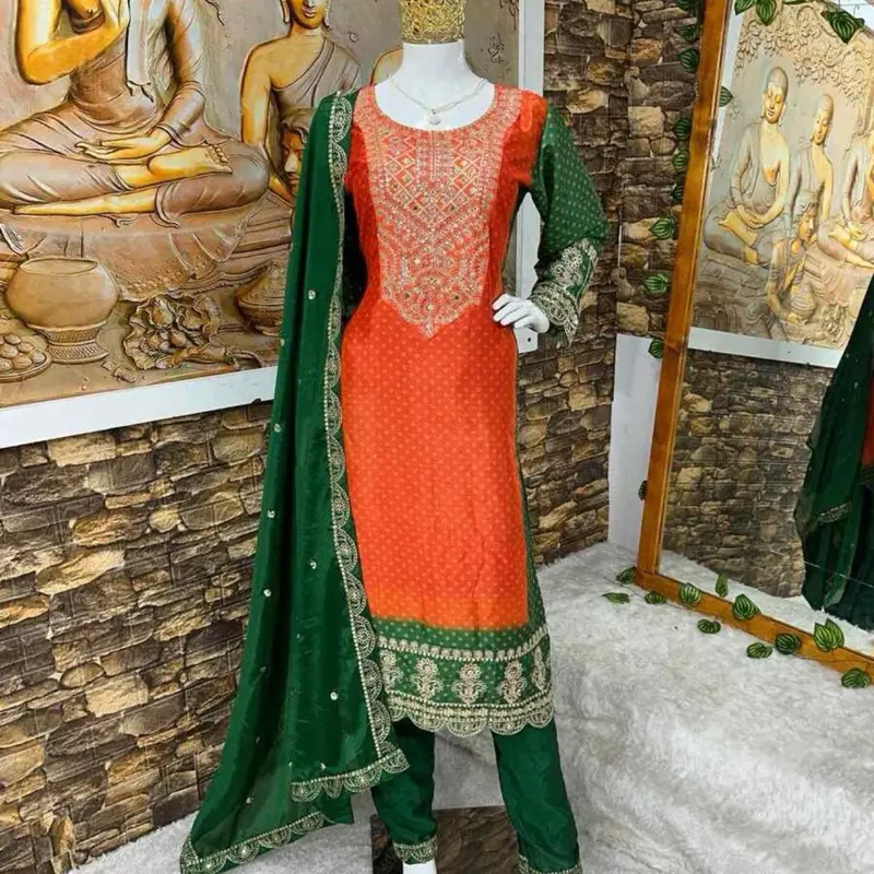 DESIGNER CHINON CODING SEQUENCE WORK TOP PANT WITH DUPATTA