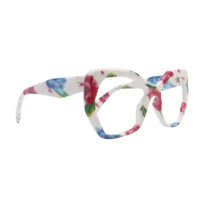 Virginia, Oversized Reading Glasses, Large Frame, High End Readers, Bifocal,  Sun readers, Trendy Style, White floral, NY Fifth Avenue Clear Crystal