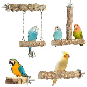 Bird Perches,4pcs Natural Wood Birds Stand Branch, Bird Perch Chewing Stick Cage Accessories Parrot Climbing Standing Branches Paw Grinding Fork Sets for Parakeet Lovebirds Cockatiels