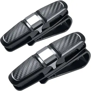 Car Sun Visor Sunglasses Holder, Double Clip Glasses Holder for Car, 180° Rotatable Carbon Fiber Style Eyeglass Clip, Holds 2 Pairs of Glasses and 1 Card, Auto Interior Organizer Accessories