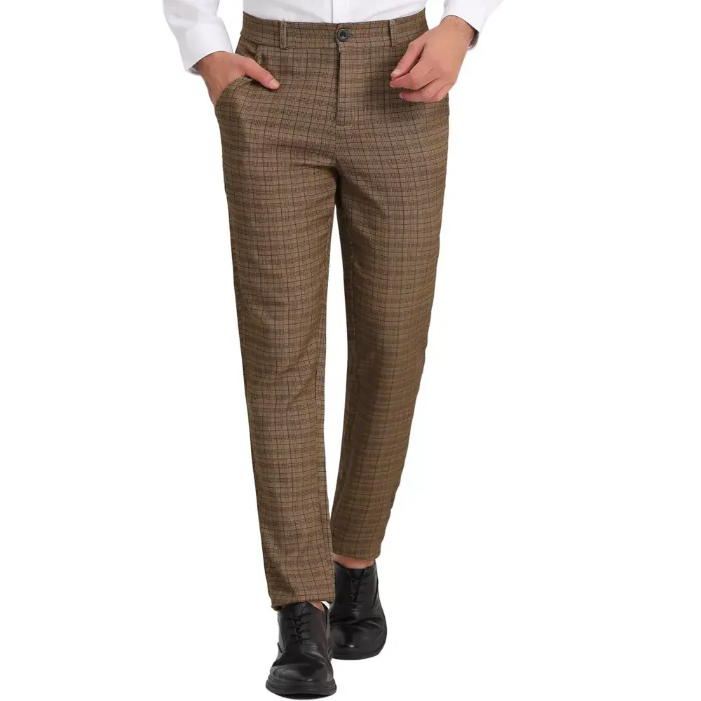 Lars Amadeus Women's Formal Vintage Flat-Front Plaid Dress Pants, Polyester-Spandex Blend, Zipper Closure, Office & Prom Wear