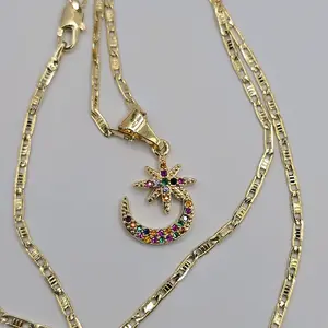 MOON WITH STAR beautiful necklace gold-plated fashion style chain colors or clear stones available 22"inches