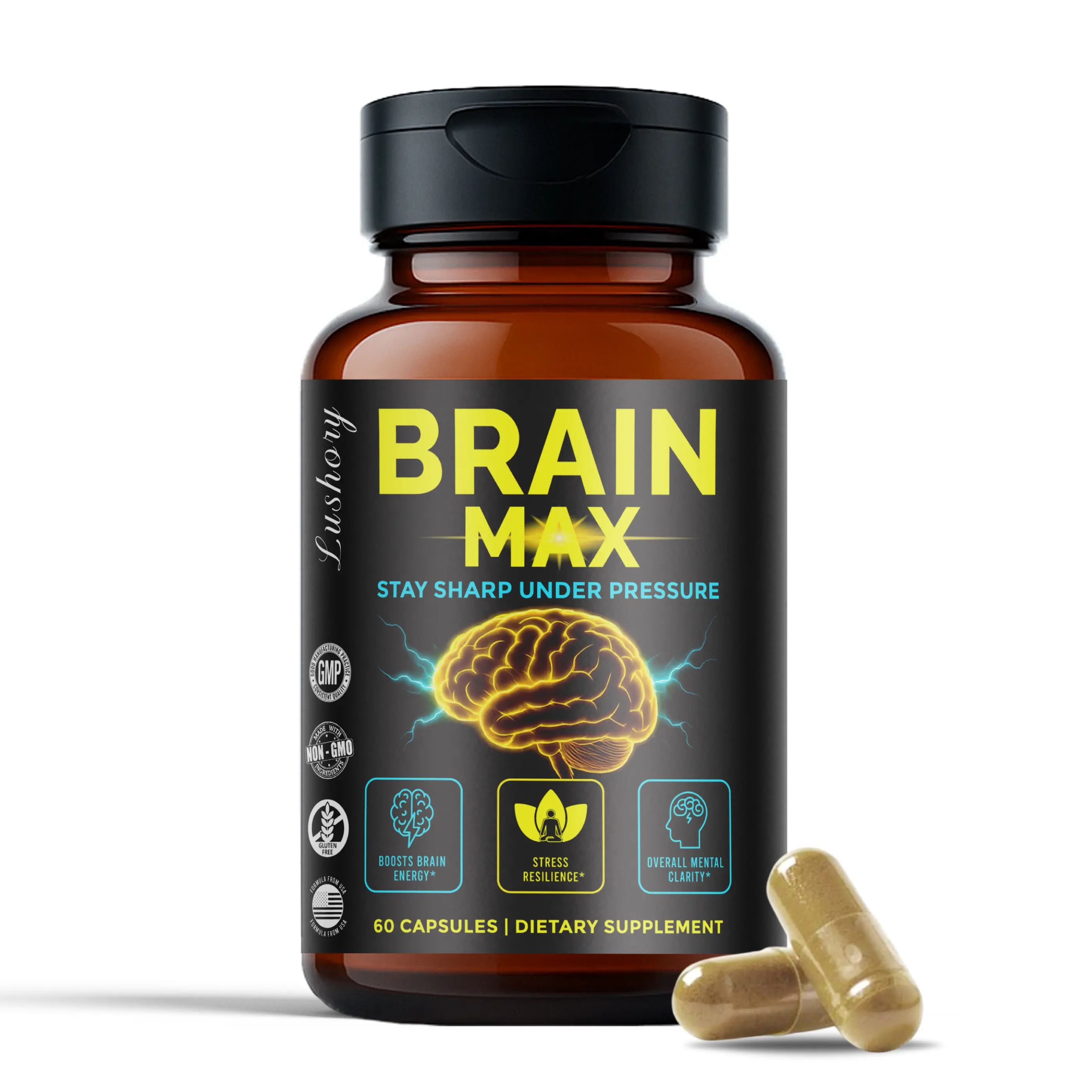 Brain Supplement for Memory, Focus & Mood – Nootropic Capsules with Alpha GPC, Bacopa, Huperzine A & L-Tyrosine – 60 Capsules
