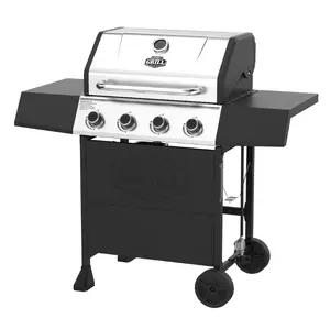 Expert Grill, 4-Burner Propane Gas Grill with Side Table and Wheels, Stainless Steel