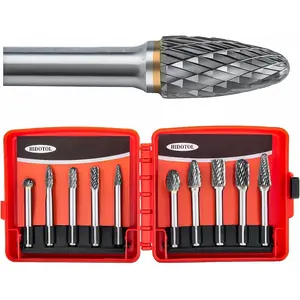 Carbide Burr Set 1/4" Shank 10PC Tungsten Cut Carbide Burr Set for and Wood Carving, Grinding, Polishing, Engraving, Drilling in Box.