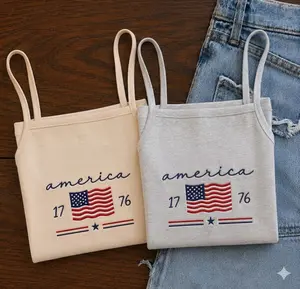 America 1776 Embroidered Tank Top, USA Flag Icons Cami, America 250 Anniversary Outfit, Patriotic Summer Top