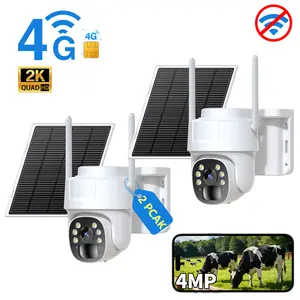 [2-Pack] 4G LTE Solar Cellular Security Camera Outdoor, No WiFi Needed, Wireless Solar Powered Cameras with eSIM, Night Vision, PTZ Live View, Motion Detection, Two-Way Talk, for Farm, Ranch, Yard, RV & Remote Areas