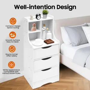 CNCEST Vertical Bedside Cabinet White Modern Design 3 Drawers Space Saving Freestanding Organizer for Bedside Table 37x30x85cm