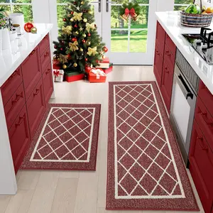 Kitchen-Rugs-Washable-Kitchen-Mats-for-Floor Non-Slip Kitchen Mats Set of 2 Absorbent Kitchen Runner Red with TPR Backing 20x30inch/20x48inch