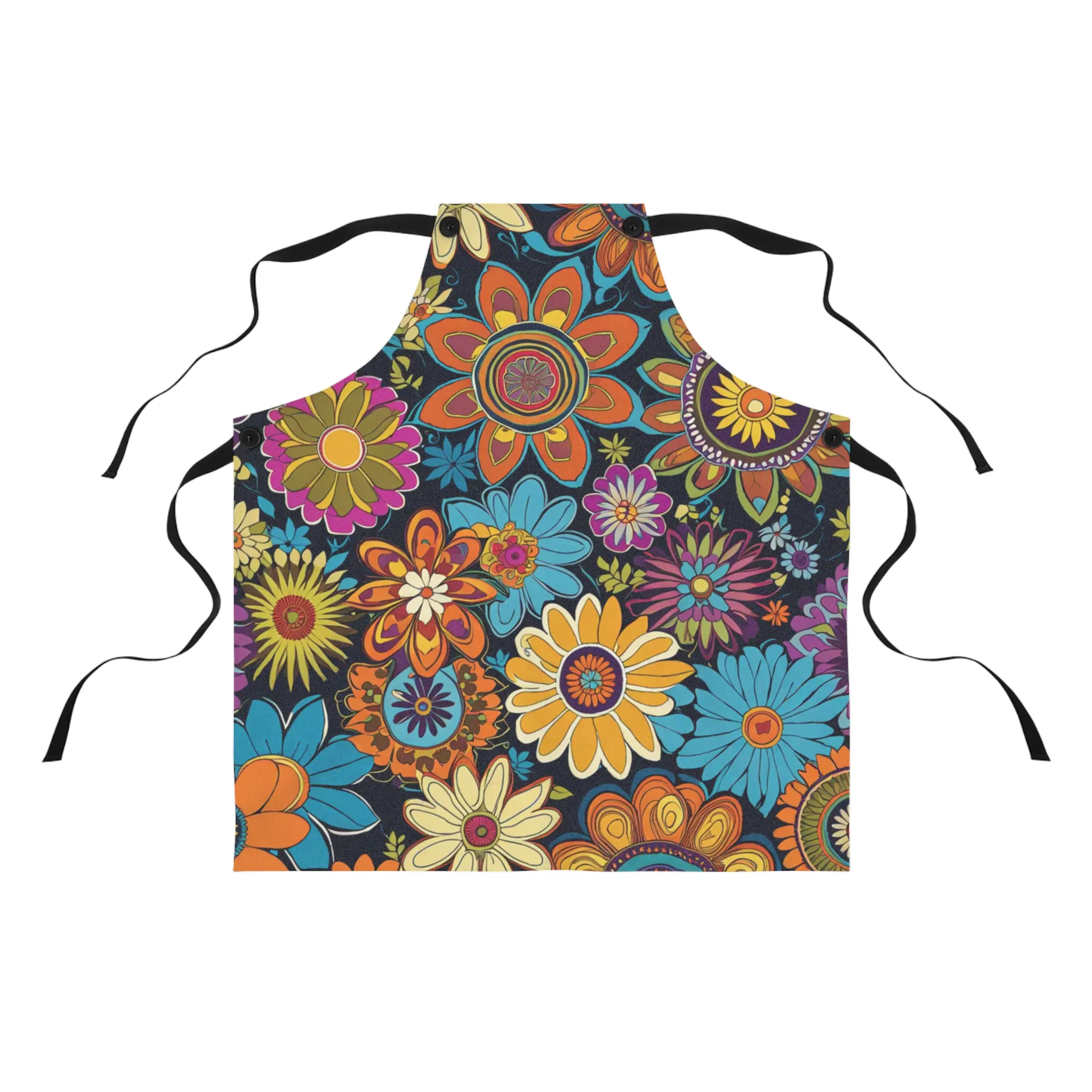 Boho Orange Floral Kitchen Apron with Adjustable Neck Strap, Durable, Easy to Clean, Perfect for Cooking