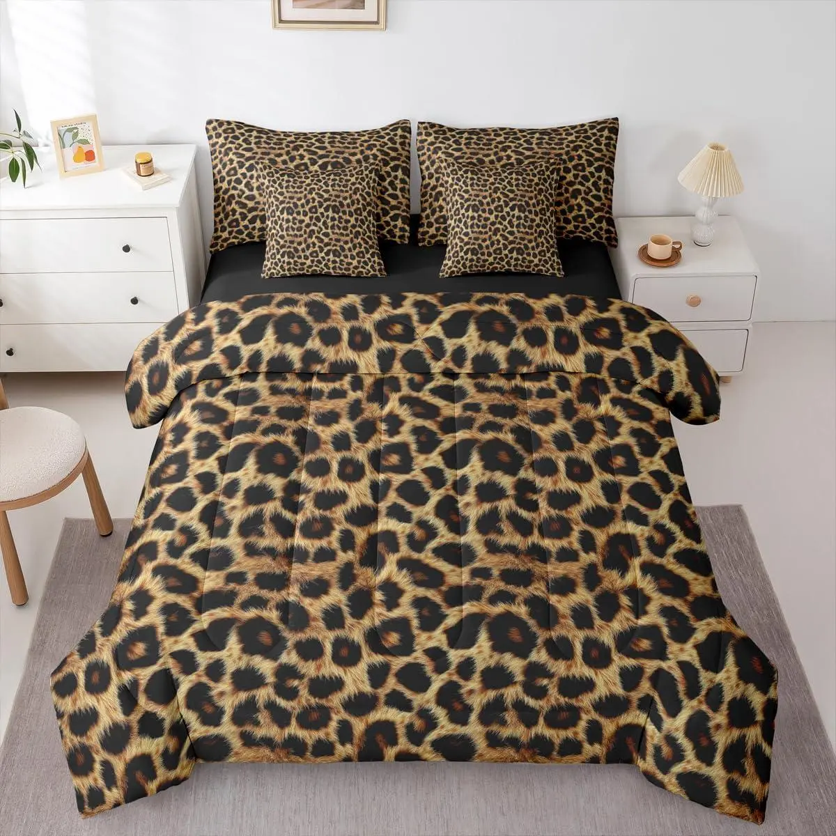 Feelyou 7-Piece Cheetah Print Bedding Set - High-Tenacity Microfiber Cloth, Breathable, Boho Western Animal Decor, Machine Washable, Multi-Size (Queen, King Included) - Bedding Sets Collections